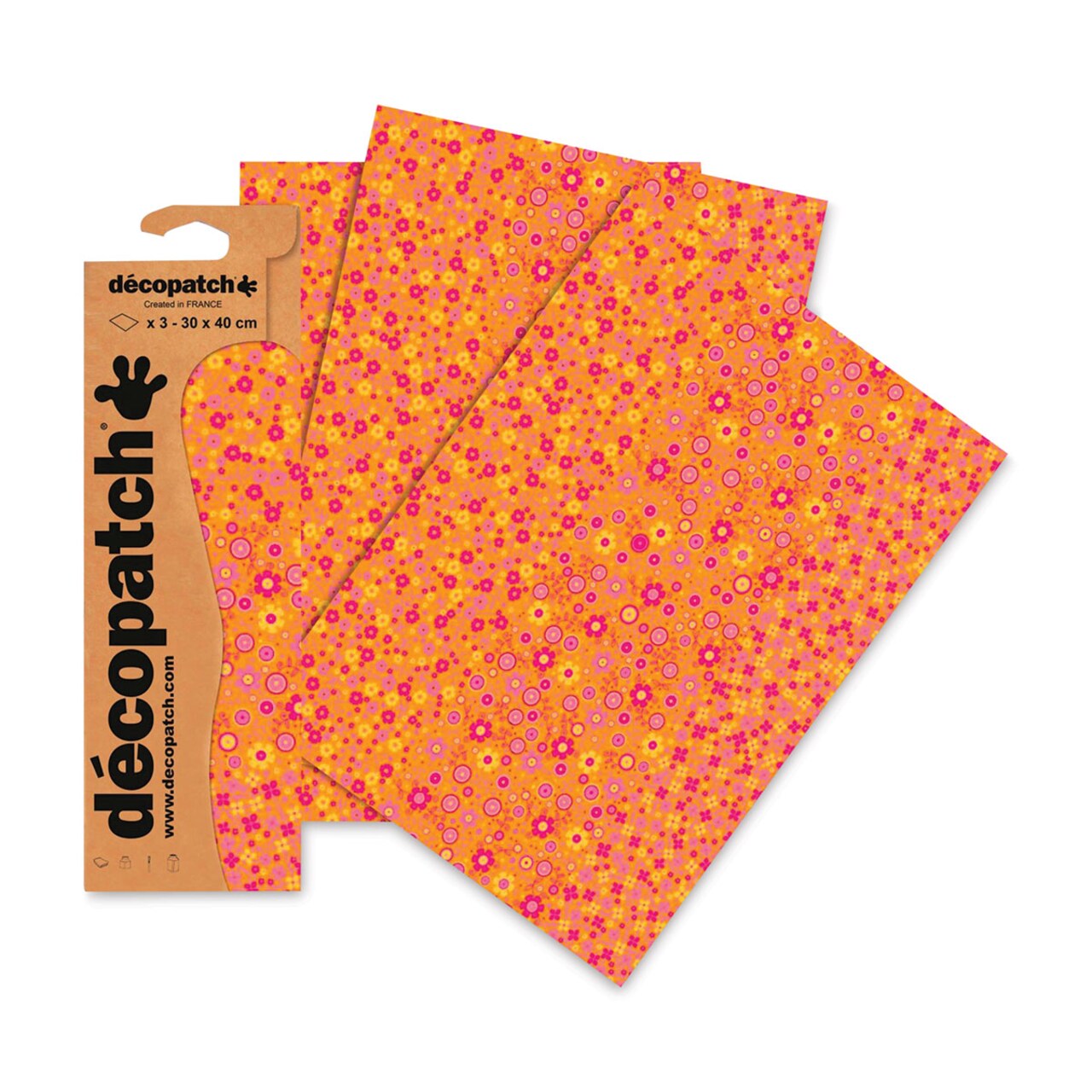 DecoPatch Decorative Papers - Orange Floral, Pkg of 3, 12" x 16"